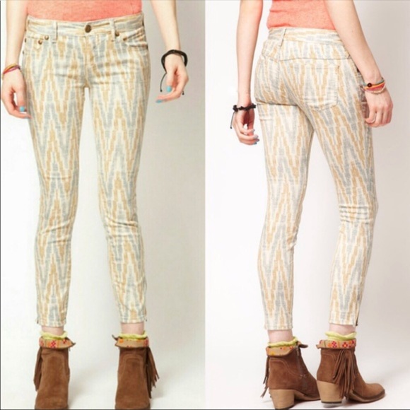 Free People Denim - Free People Ikat Chevron Print Skinny Ankle Jeans